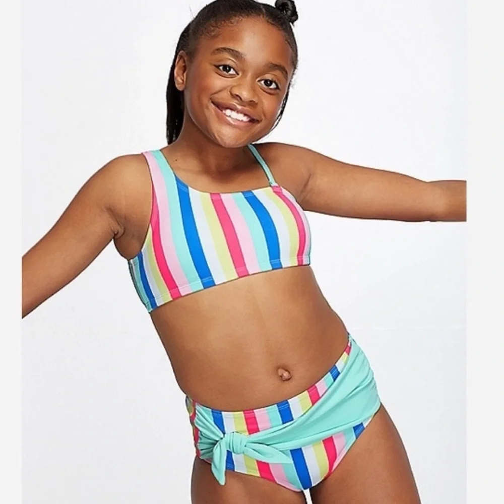 NWT candy stripe bikini justice girls- size 6 two piece